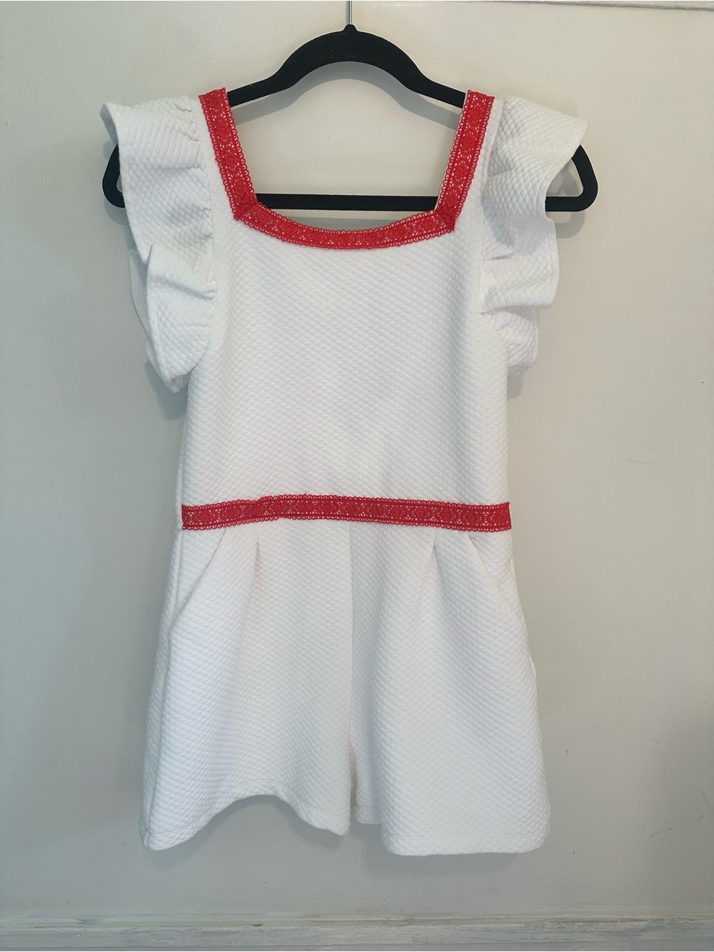 Janie and Jack Girls White quilted romper with Red Trim size 12 NWOT
